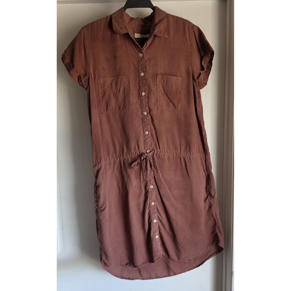 Thread & Supply Shirt Dress XL Solid Mocha Terracotta Collared Short Sleeve